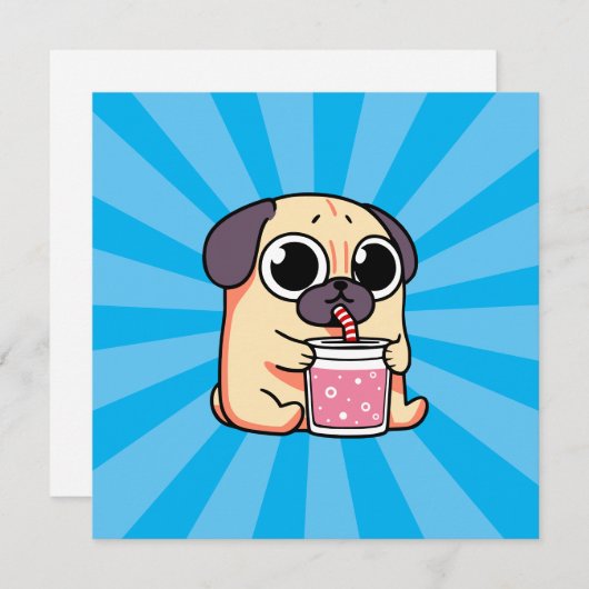 かわいいパグ 招待状 (正面/裏面)