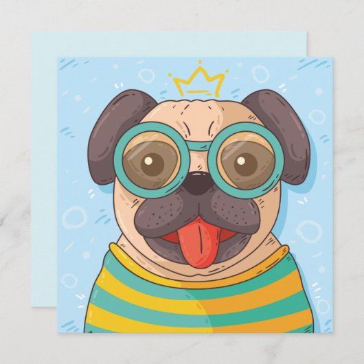 かわいいパグ 招待状 (正面/裏面)