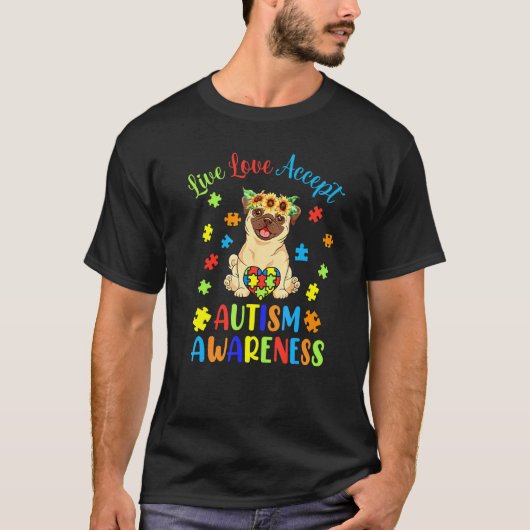 かわいいパグ 自閉症認知 アウトフィット Tシャツ (正面)