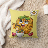 かわいいパスタポロの麺を食べるTシャツ クッション (ブランケット)