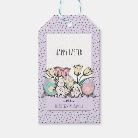 かわいいパステルうさぎ イースターファミリー名 ギフトタグ (正面)