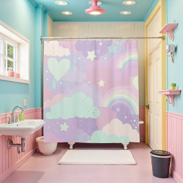 かわいいパステルお洒落パターンおもしろいガーリークラウド シャワーカーテン