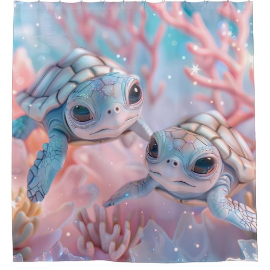 かわいいパステルかわいいのカメのシャワーカーテン シャワーカーテン (正面)