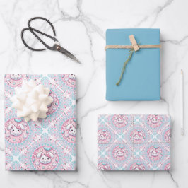 かわいいパステルかわいいバニードットマンダラダイヤモンドタイル ラッピングペーパーシート