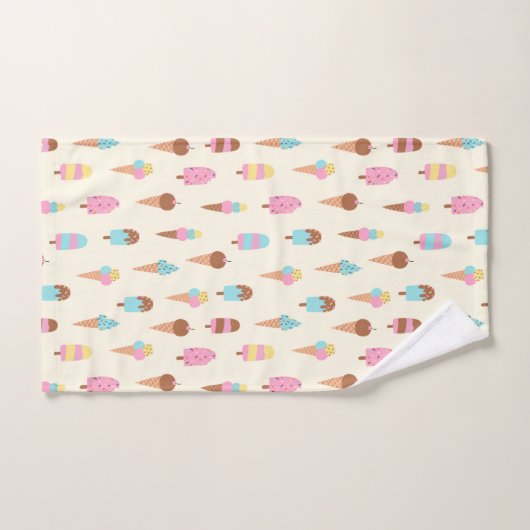 かわいいパステルアイスクリームスイーツパターン バスタオルセット (ハンドタオル)