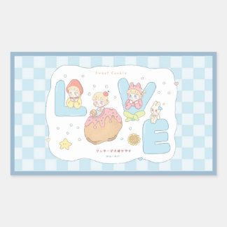 かわいいパステルアルファベットイラスト LOVE 💕🍓🐰 長方形シール