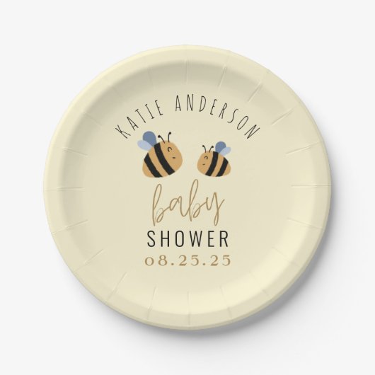 かわいいパステルイエローのまわりにベビーシャワー ペーパープレート (正面)