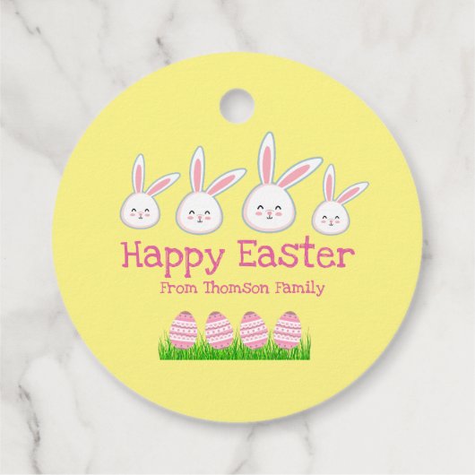 かわいいパステルイエローバニーイースターエッグ フェイバータグ (裏面)