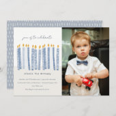 かわいいパステルイエロー青の写真の誕生日キャンドル 招待状 (正面/裏面)