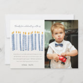 かわいいパステルイエロー青写真の誕生日キャンドル サンキューカード (正面)