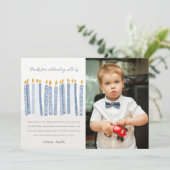 かわいいパステルイエロー青写真の誕生日キャンドル サンキューカード (スタンド正面)