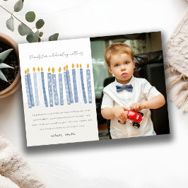 かわいいパステルイエロー青写真の誕生日キャンドル サンキューカード