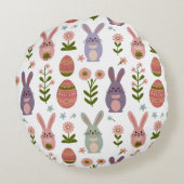 かわいいパステルイースターバニーと卵のシームレスなパターン ラウンドクッション (裏面)