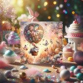 かわいいパステルイースターバニーエッグホットエアバルーン シーズンカード