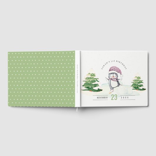 かわいいパステルウィンターペンギンキッズエイジ誕生日 ゲストブック (全面)