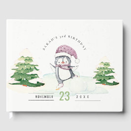 かわいいパステルウィンターペンギンキッズエイジ誕生日 ゲストブック