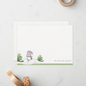 かわいいパステルウィンターペンギンキッズエイジ誕生日 ノートカード (正面/裏面インサイチュ)