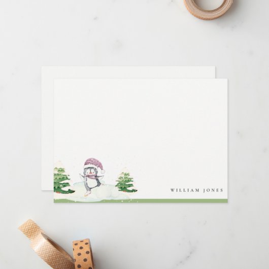 かわいいパステルウィンターペンギンキッズエイジ誕生日 ノートカード (正面/裏面インサイチュ)