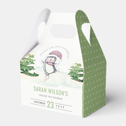 かわいいパステルウィンターペンギンキッズエイジ誕生日 フェイバーボックス (正面サイド)