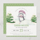 かわいいパステルウィンターペンギンキッズエイジ誕生日 招待状 (正面/裏面)