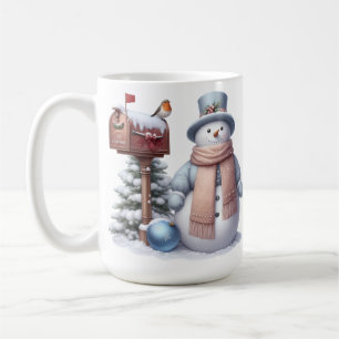 かわいいパステルウィンター雪だるま&スノーウィーメールボックス コーヒーマグカップ