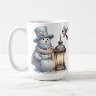 かわいいパステルウィンター雪だるま&ランタン&バード コーヒーマグカップ