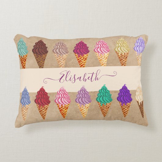 かわいいパステルウォーターカラーアイスクリームベビーガール子供部屋 アクセントクッション (正面)