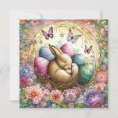 かわいいパステルウォーターカラースリーピーバニーイースターエッグ シーズンカード (正面)