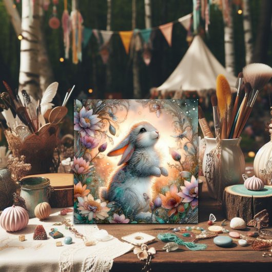 かわいいパステルウォーターカラーバニーフラワーイースター シーズンカード