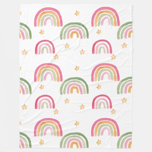 かわいいパステルウォーターカラーボホレインボウズ&スターズ フリースブランケット (正面)