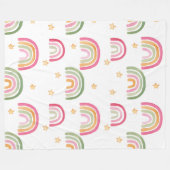 かわいいパステルウォーターカラーボホレインボウズ&スターズ フリースブランケット (正面(横))