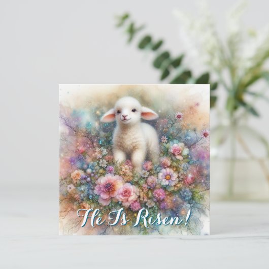 かわいいパステルウォーターカラーラム宗教的イースター シーズンカード (スタンド正面)