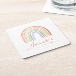 かわいいパステルウォーターカラーレインボーベビーシャワー スクエアペーパーコースター