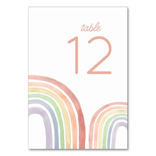 かわいいパステルウォーターカラーレインボーベビーシャワー テーブルナンバー (正面)