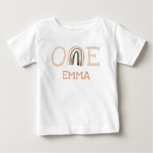 かわいいパステルウォーターカラーレインボー1stバースデーガール ベビーTシャツ