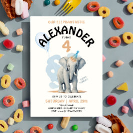 かわいいパステルエレファントサファリズーボーイウォータカラー 招待状