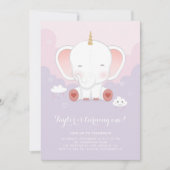 かわいいパステルエレファントユニコーン最初の誕生日パーティー 招待状 (正面)