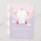 かわいいパステルエレファントユニコーン最初の誕生日パーティー 招待状 (正面/裏面)
