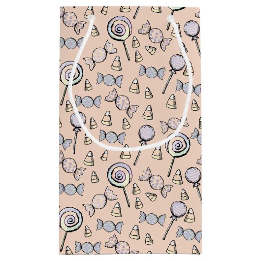 かわいいパステルオレンジモノグラム&ネームハロウィンキャンディ スモールペーパーバッグ (裏面)