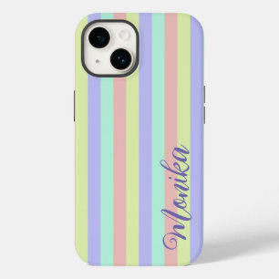 かわいいパステルカラフルストリップのパーソナライズ Case-Mate iPhone 14ケース