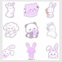 かわいいパステルカラーのうさぎパンダステッカーセット