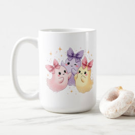 かわいいパステルカラーのお化けのリボン付きデザイン コーヒーマグカップ