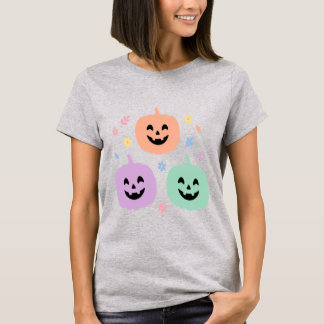 かわいいパステルカラーのカボチャのトリオ ハロウィンTシャツ Tシャツ