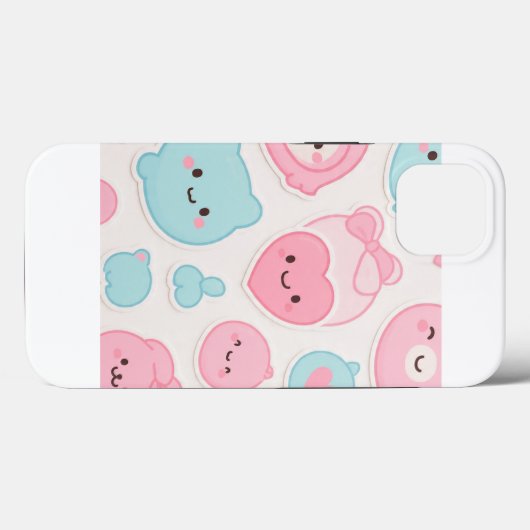 かわいいパステルカラーのキュートな顔 ステッカーセット – ピンクとブルー Case-Mate iPhoneケース (裏面 (横))