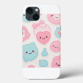 かわいいパステルカラーのキュートな顔 ステッカーセット – ピンクとブルー Case-Mate iPhoneケース (裏面)