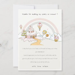 かわいいパステルカラーのスイートタイム キャンディーランドの子供の誕生日 サンキューカード