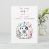 かわいいパステルカラーのダルメシアン子犬 - 誕生日 招待状 (スタンド正面)