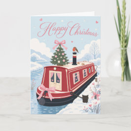 かわいいパステルカラーのナローボート クリスマスロビン カード