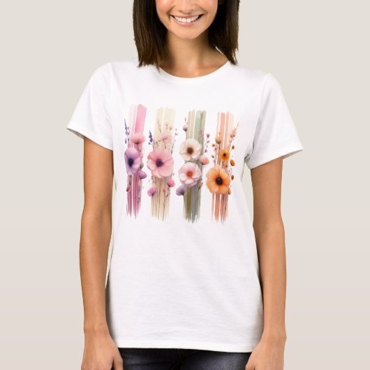 かわいいパステルカラーのポピー花 Tシャツ (正面)