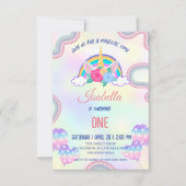 かわいいパステルカラーのユニコーンの虹の誕生日パーティー サンキューカード (正面)